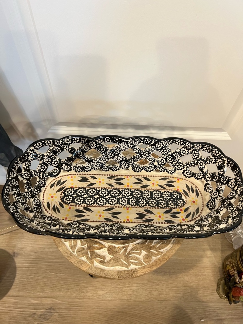 Temptations Decorative Black & Cream Lattice Ceramic Bread Basket